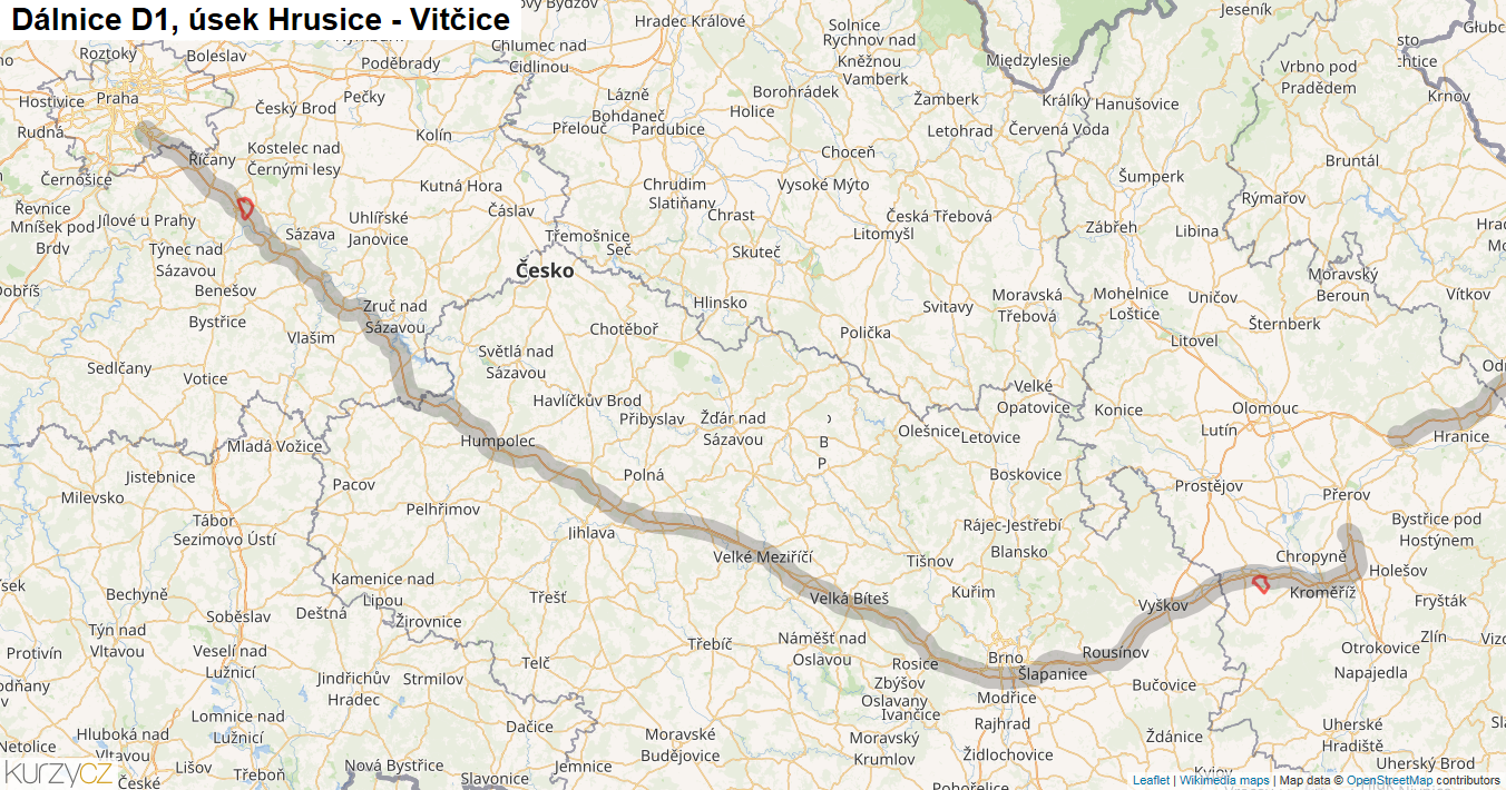 Úsek Hrusice - Vitčice, Dálnice D1 - Mapa