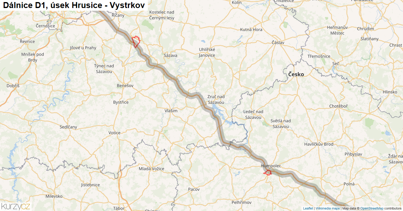 Úsek Hrusice - Vystrkov, Dálnice D1 - Mapa