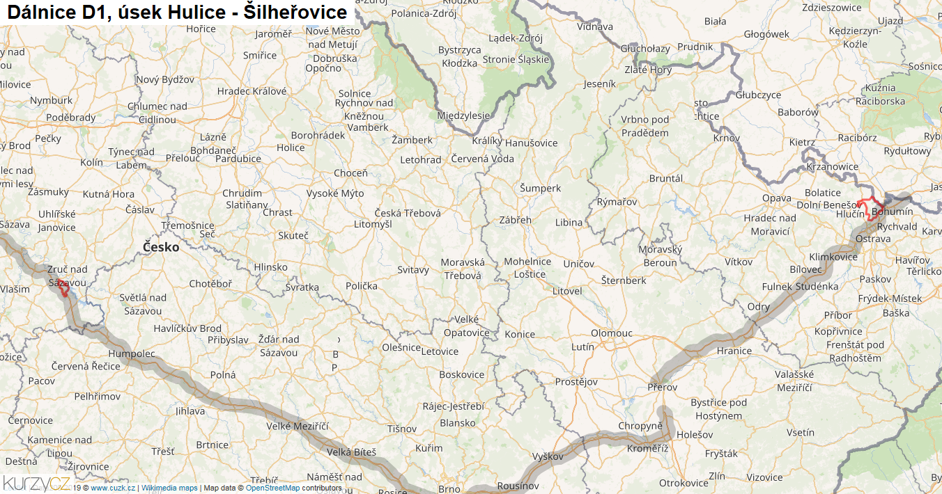 Úsek Hulice - Šilheřovice, Dálnice D1 - Mapa