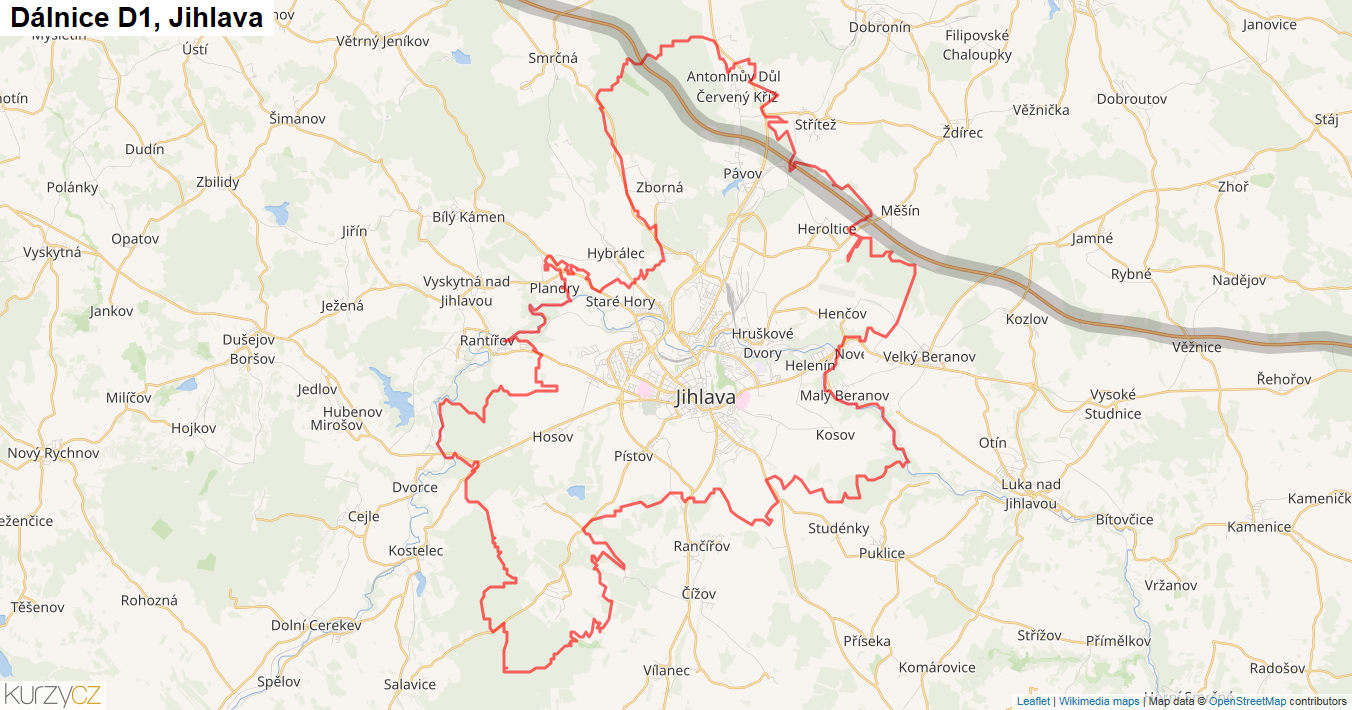 Jihlava, Dálnice D1 - Mapa