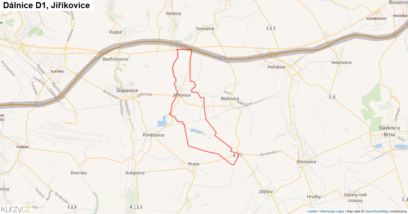 Jiříkovice, Dálnice D1 - Mapa