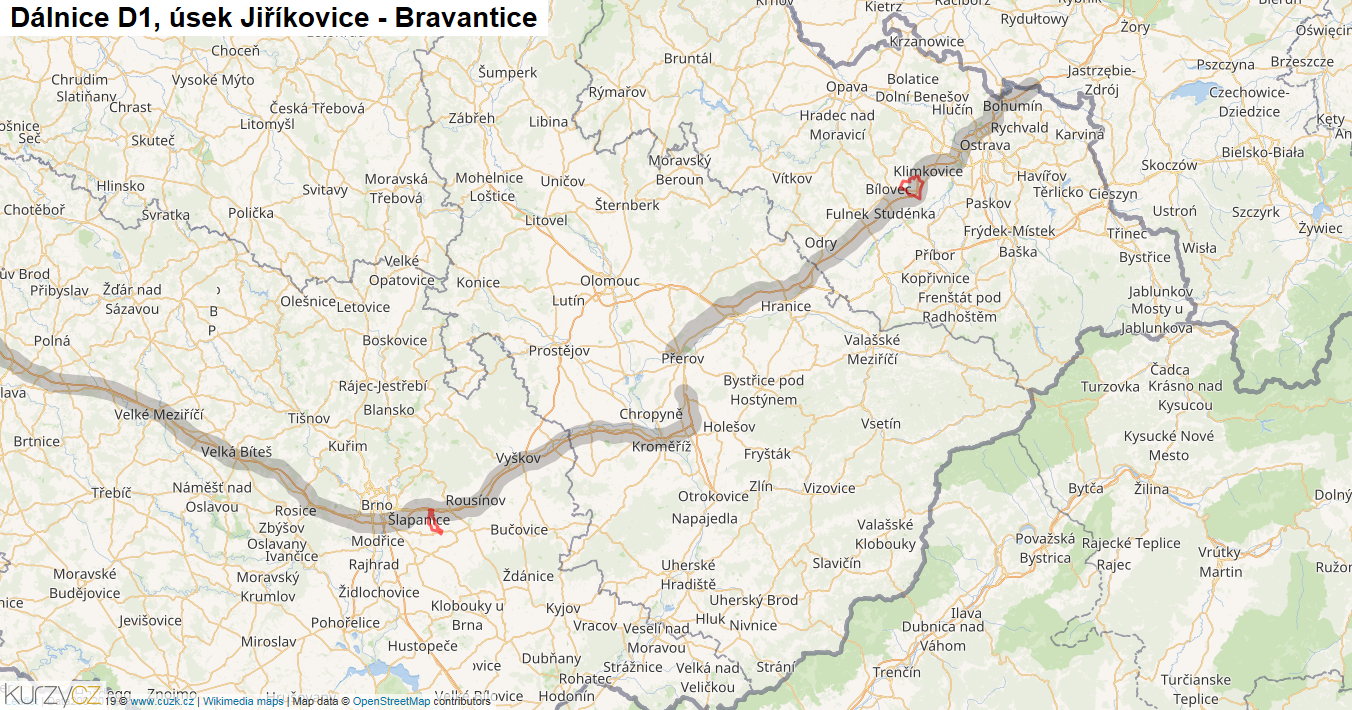 Úsek Jiříkovice - Bravantice, Dálnice D1 - Mapa