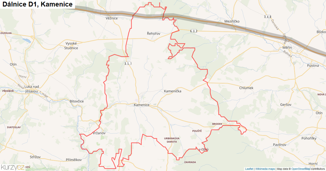 Kamenice, Dálnice D1 - Mapa