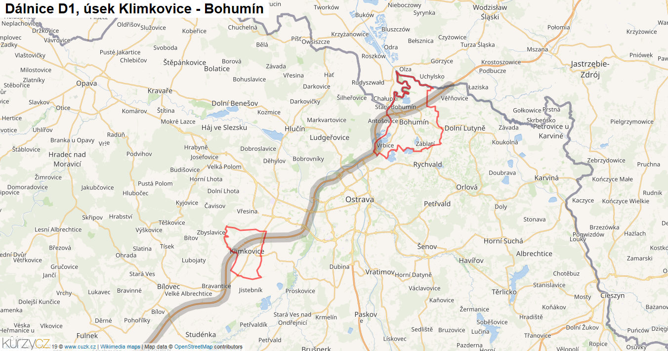 Úsek Klimkovice - Bohumín, Dálnice D1 - Mapa