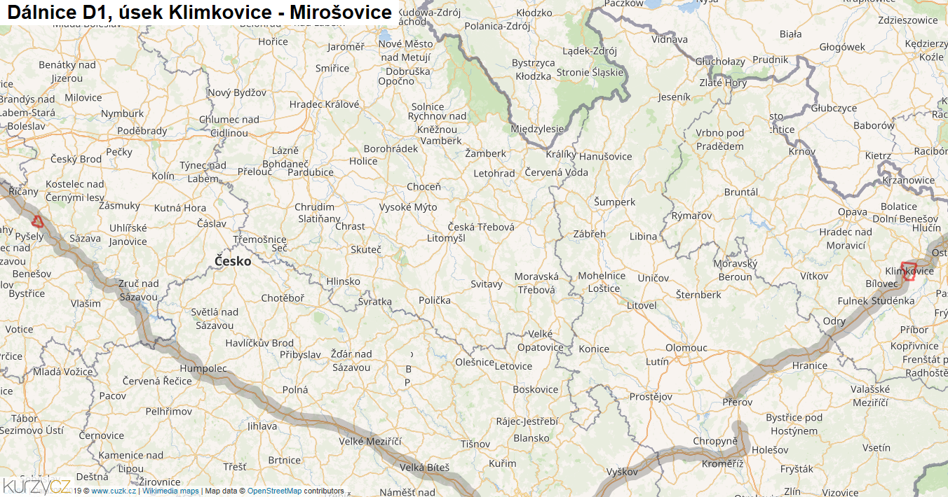 Úsek Klimkovice - Mirošovice, Dálnice D1 - Mapa