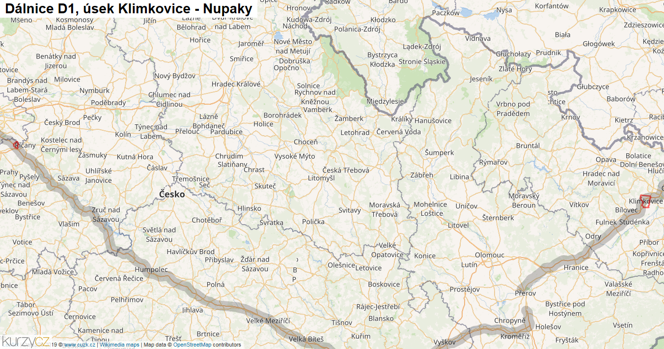 Úsek Klimkovice - Nupaky, Dálnice D1 - Mapa