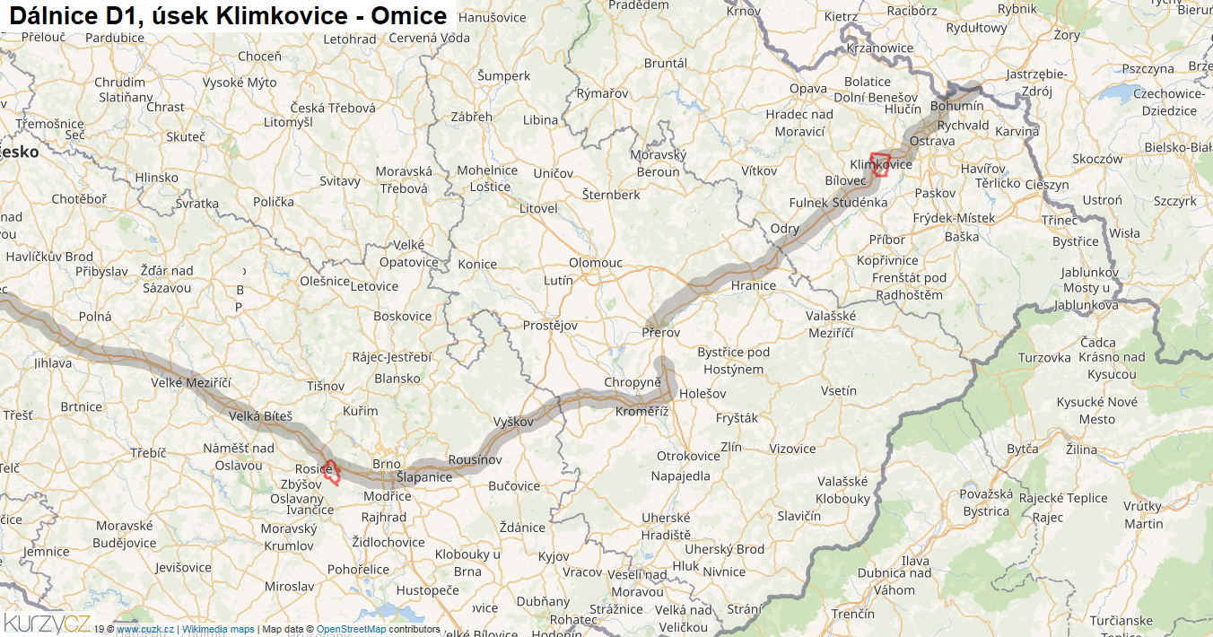 Úsek Klimkovice - Omice, Dálnice D1 - Mapa