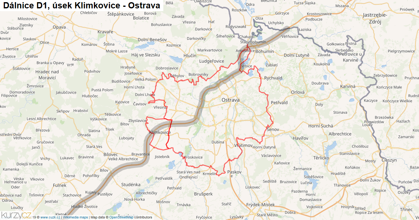 Úsek Klimkovice - Ostrava, Dálnice D1 - Mapa