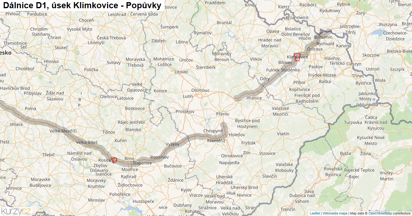 Úsek Klimkovice - Popůvky, Dálnice D1 - Mapa