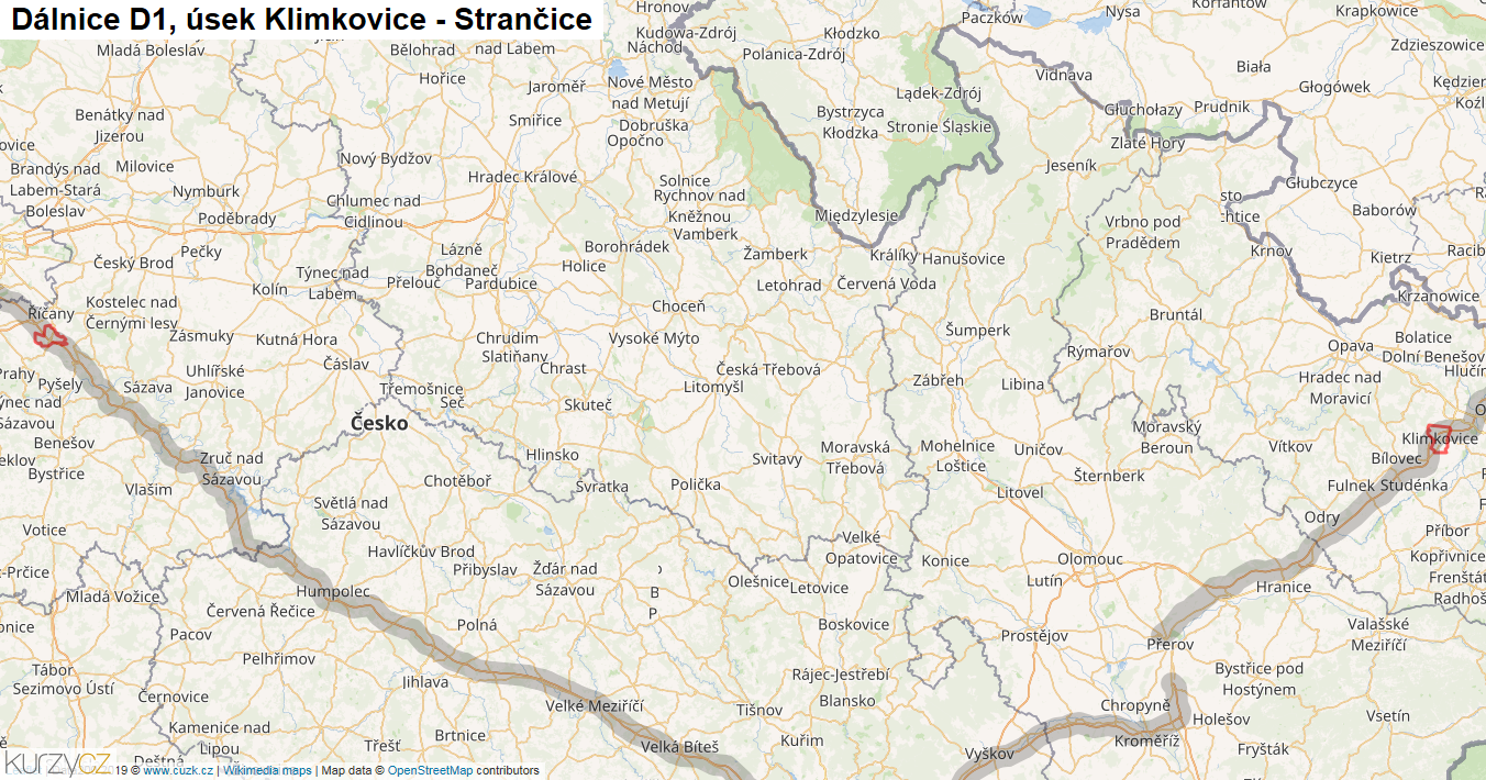 Úsek Klimkovice - Strančice, Dálnice D1 - Mapa