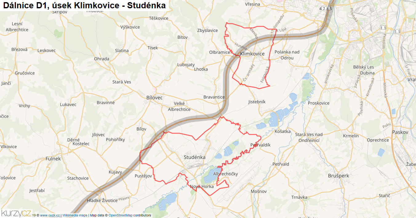 Úsek Klimkovice - Studénka, Dálnice D1 - Mapa
