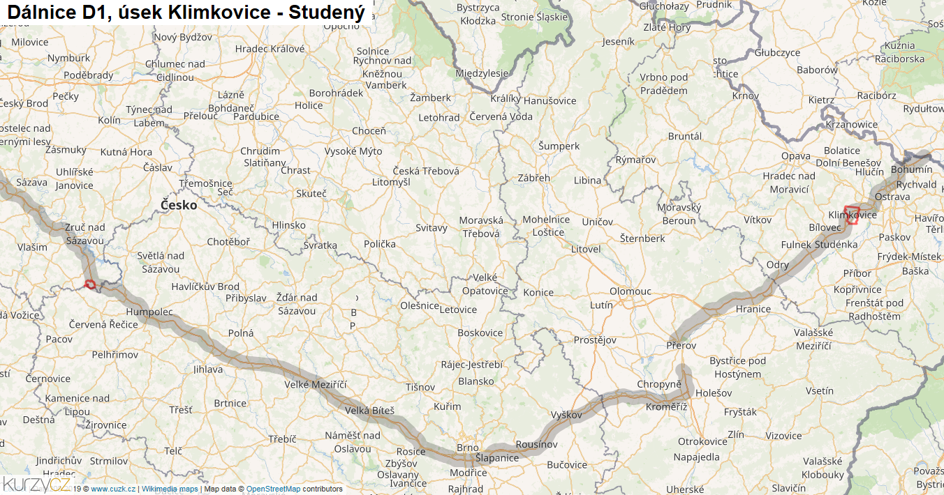 Úsek Klimkovice - Studený, Dálnice D1 - Mapa