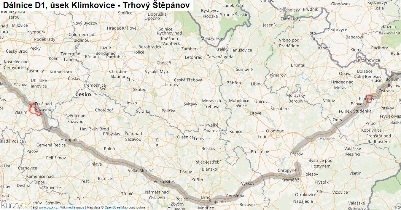 Úsek Klimkovice - Trhový Štěpánov, Dálnice D1 - Mapa