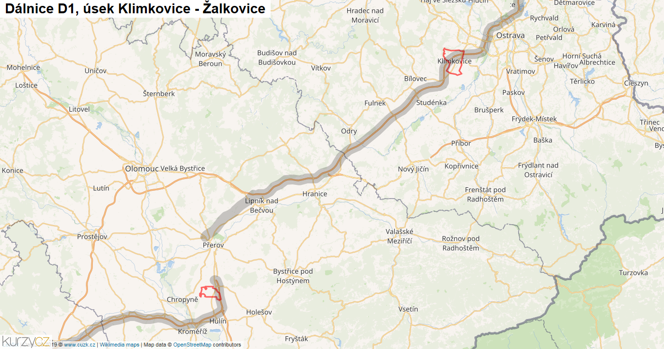 Úsek Klimkovice - Žalkovice, Dálnice D1 - Mapa