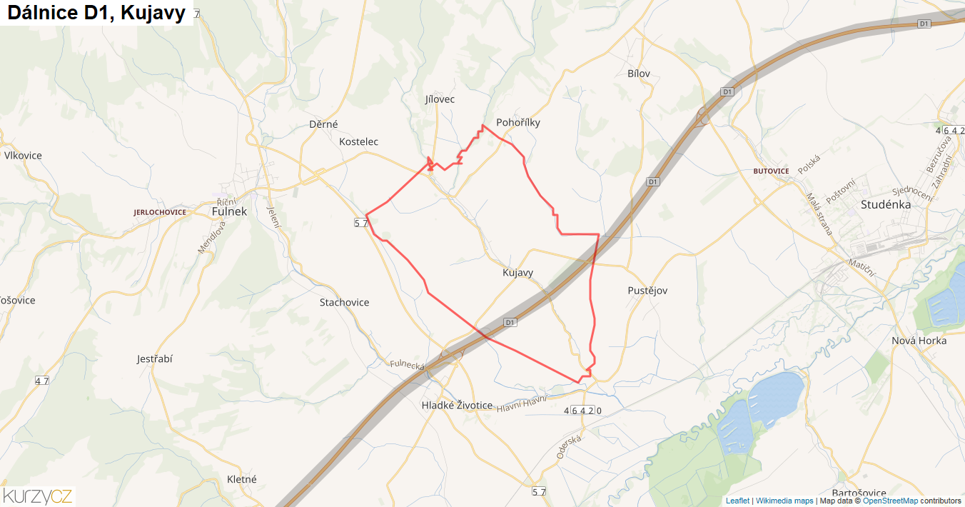 Kujavy, Dálnice D1 - Mapa