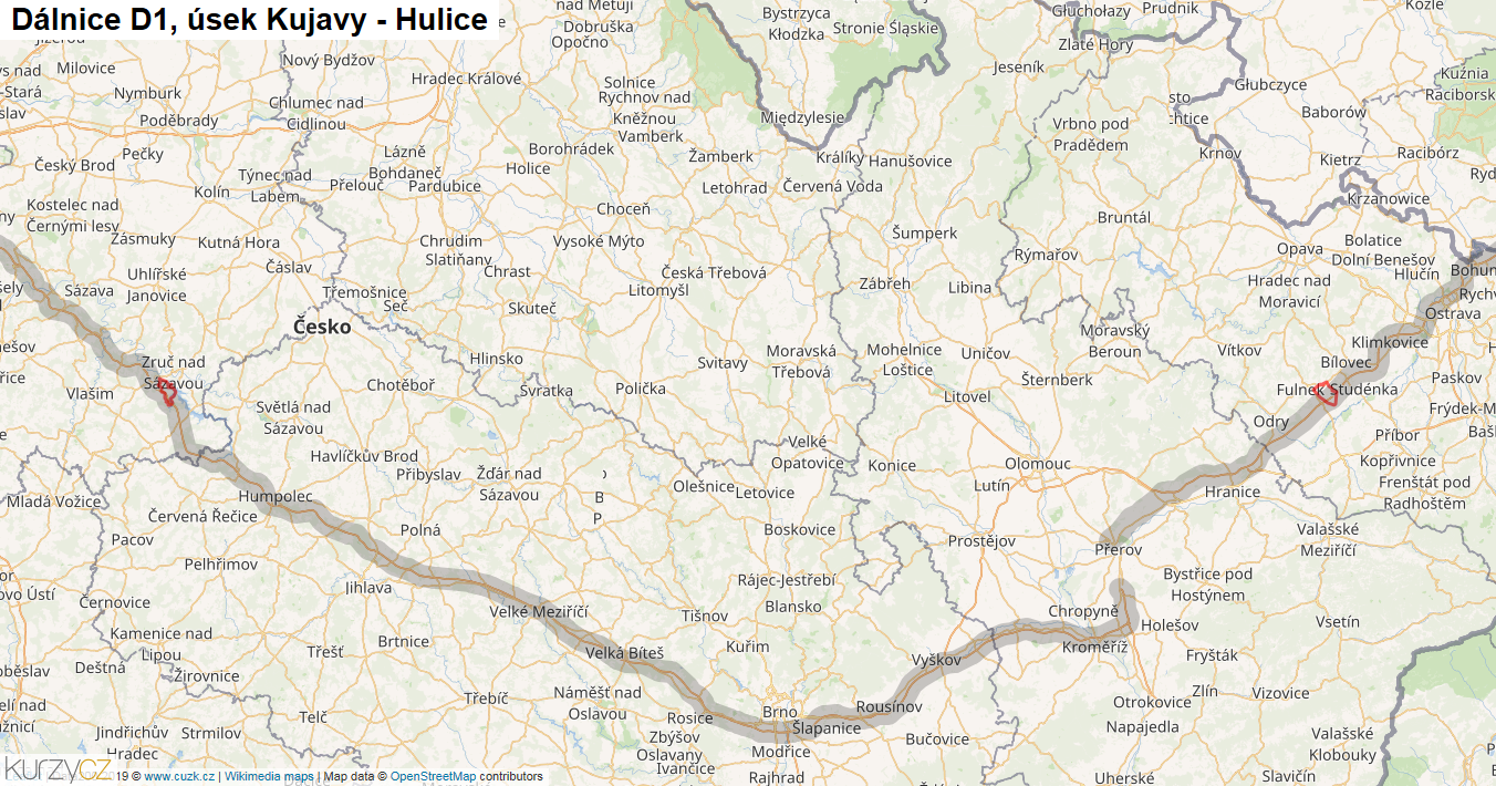Úsek Kujavy - Hulice, Dálnice D1 - Mapa
