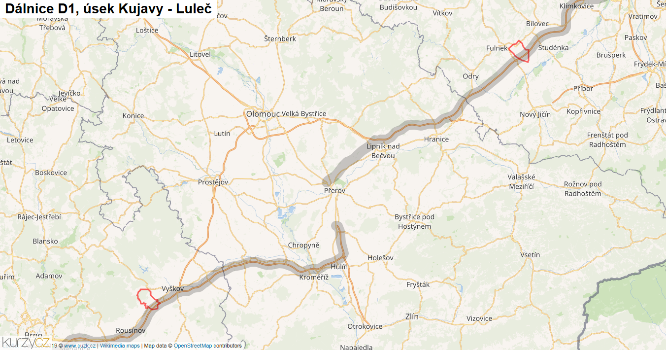 Úsek Kujavy - Luleč, Dálnice D1 - Mapa