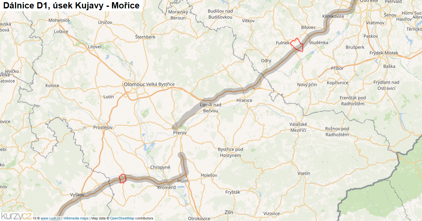Úsek Kujavy - Mořice, Dálnice D1 - Mapa