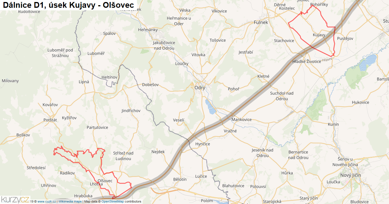 Úsek Kujavy - Olšovec, Dálnice D1 - Mapa