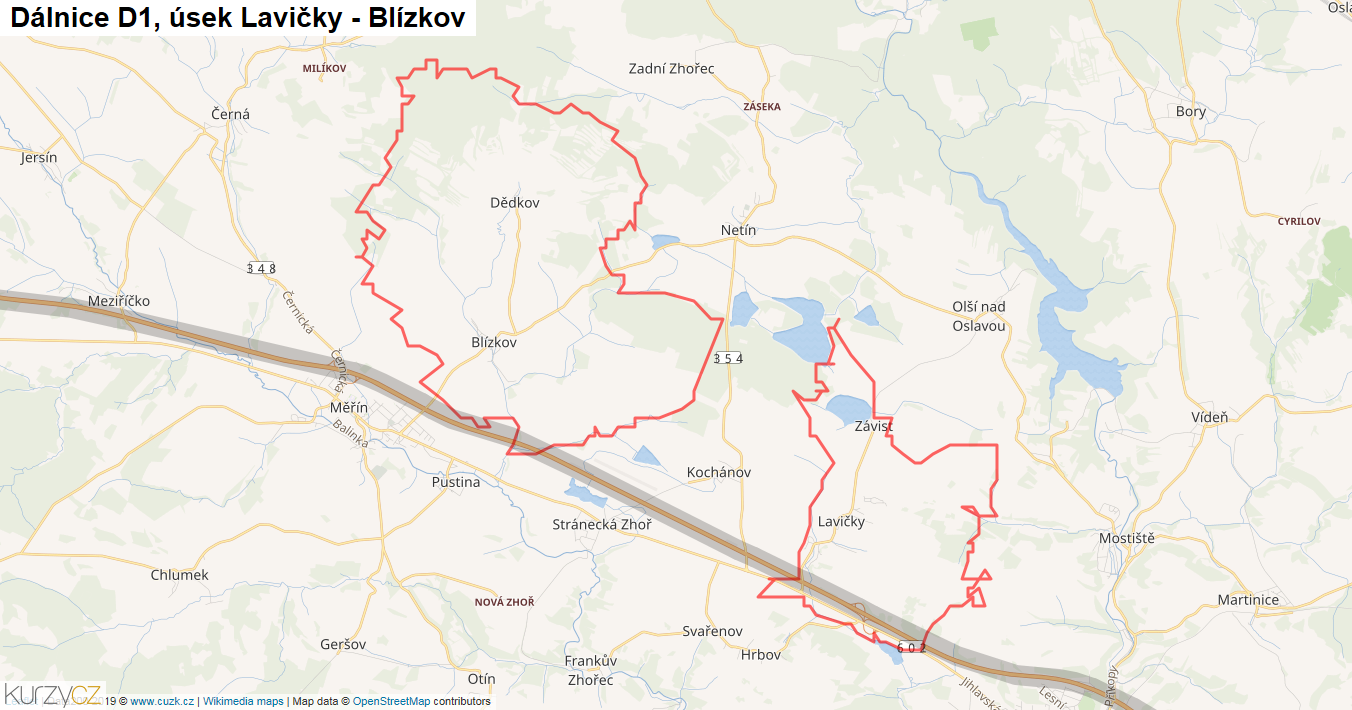 Úsek Lavičky - Blízkov, Dálnice D1 - Mapa