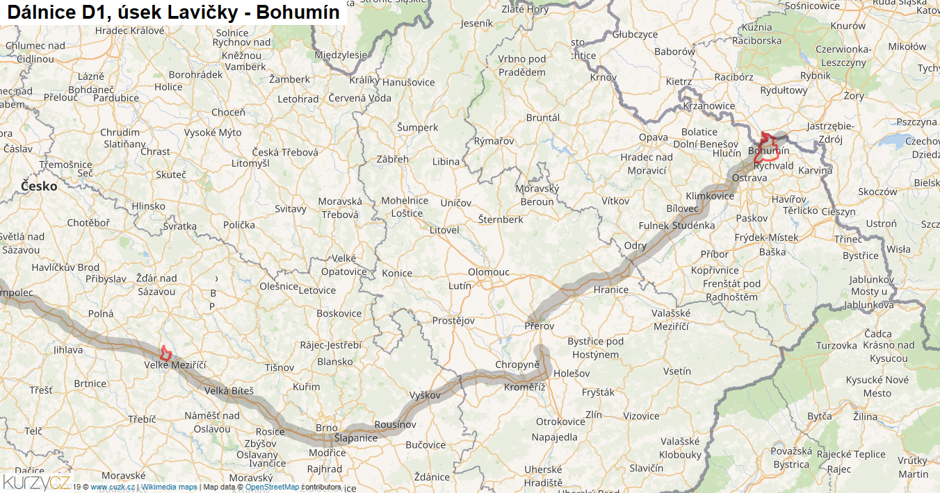 Úsek Lavičky - Bohumín, Dálnice D1 - Mapa