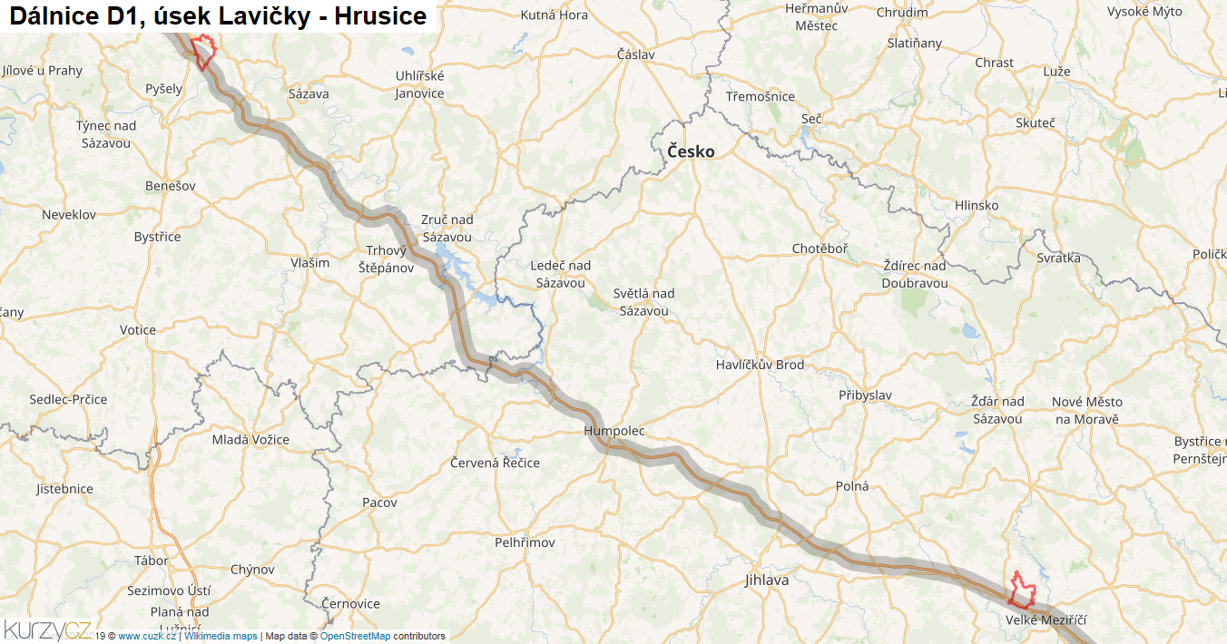 Úsek Lavičky - Hrusice, Dálnice D1 - Mapa