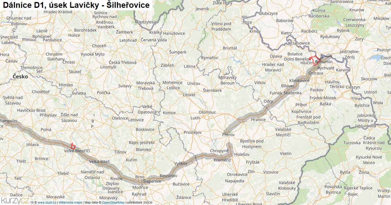 Úsek Lavičky - Šilheřovice, Dálnice D1 - Mapa