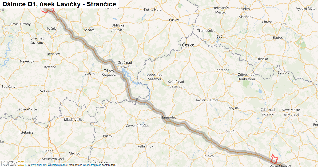 Úsek Lavičky - Strančice, Dálnice D1 - Mapa