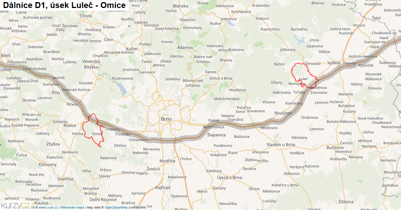 Úsek Luleč - Omice, Dálnice D1 - Mapa