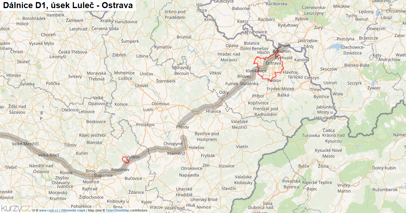 Úsek Luleč - Ostrava, Dálnice D1 - Mapa