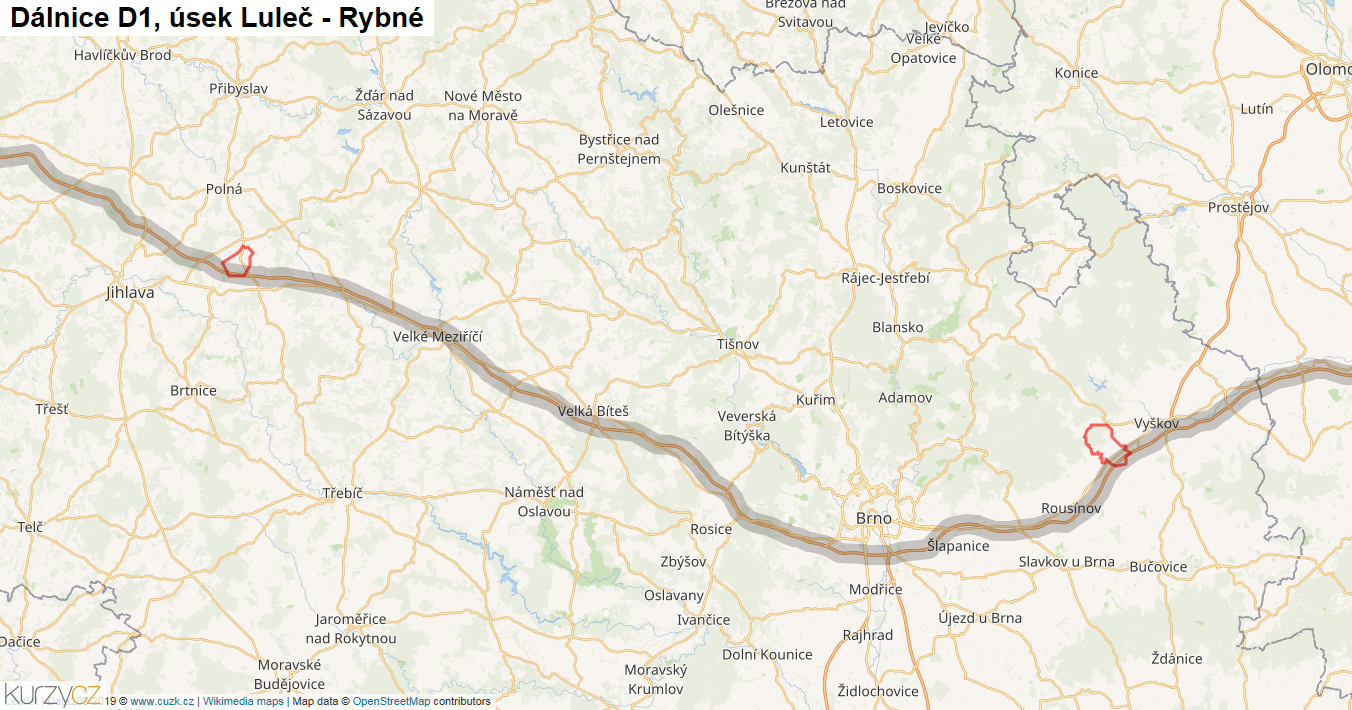 Úsek Luleč - Rybné, Dálnice D1 - Mapa