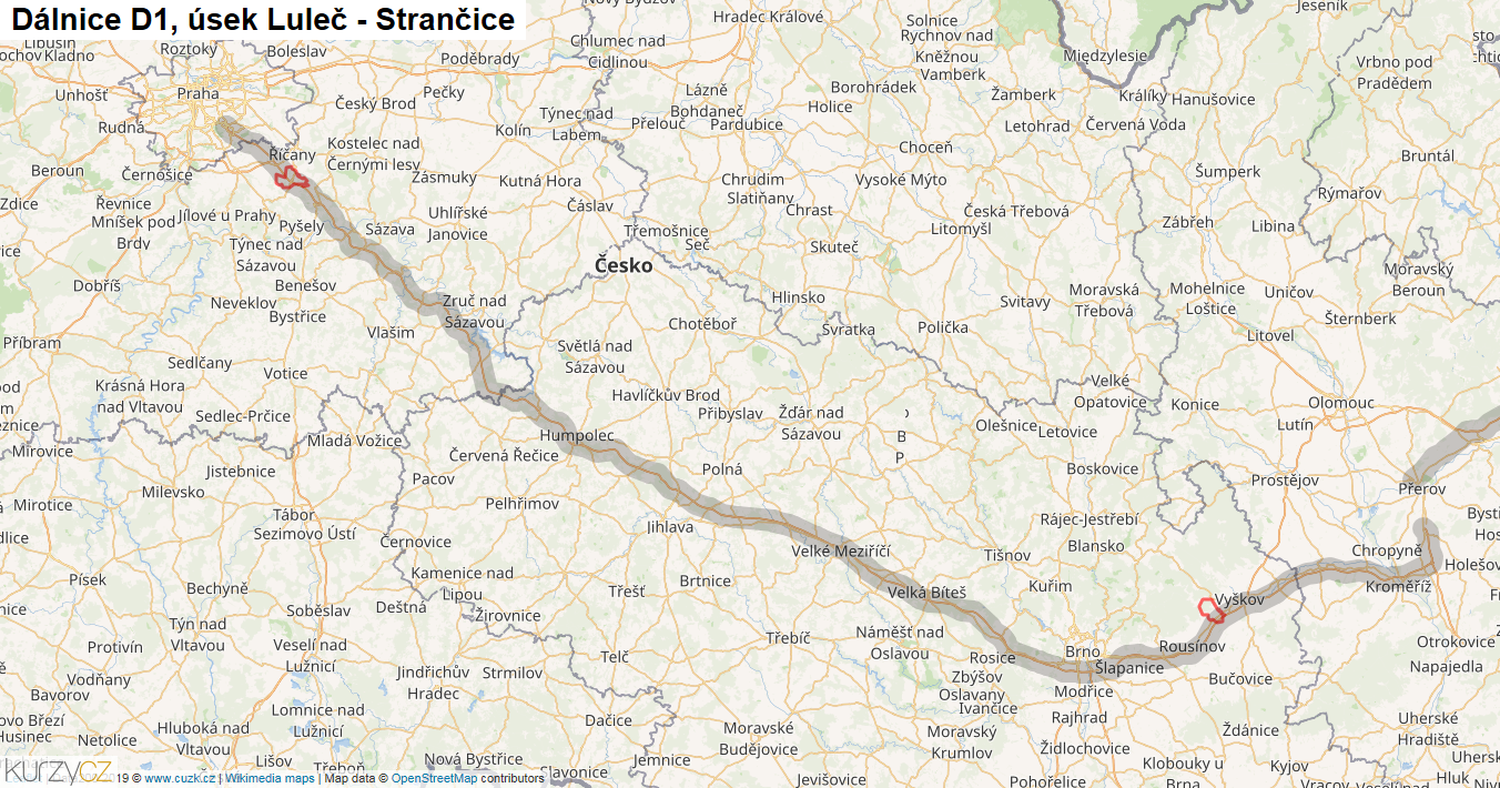 Úsek Luleč - Strančice, Dálnice D1 - Mapa