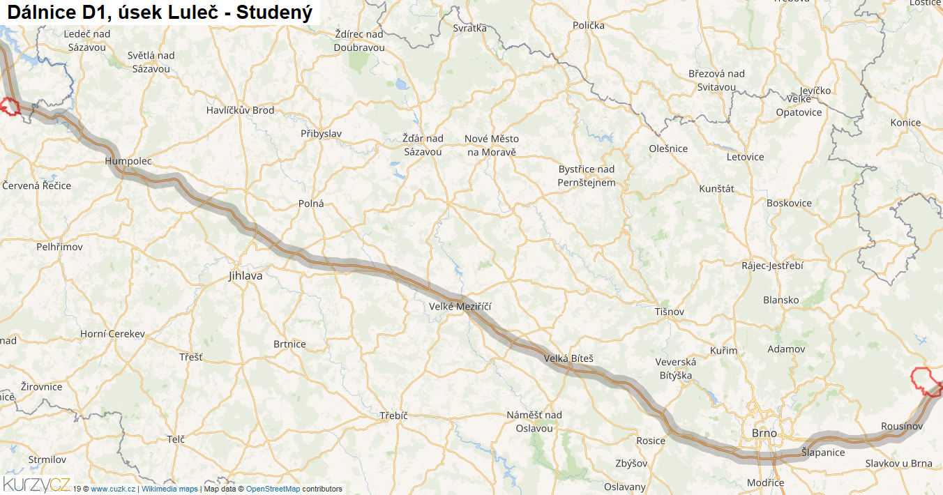 Úsek Luleč - Studený, Dálnice D1 - Mapa