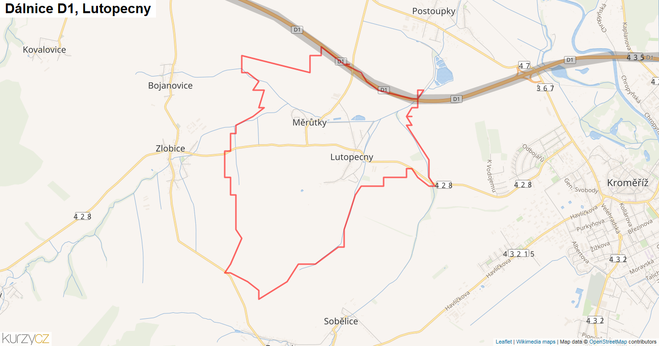 Lutopecny, Dálnice D1 - Mapa