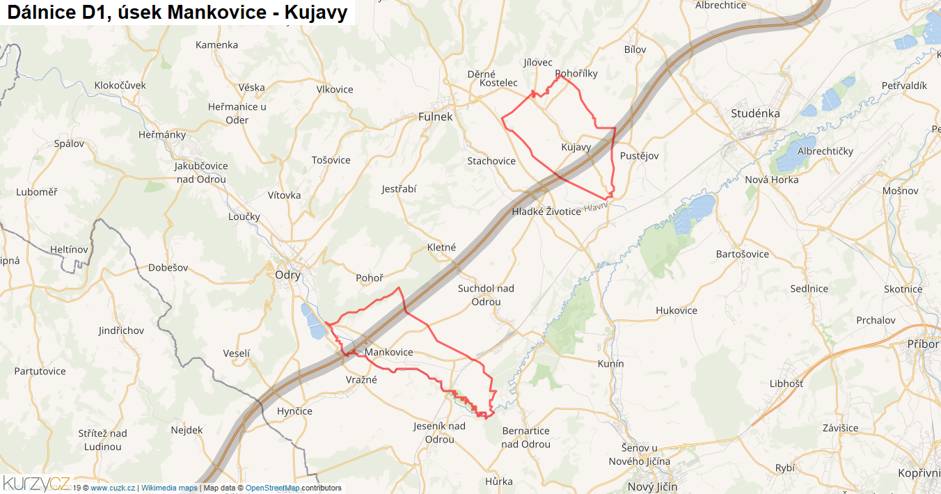 Úsek Mankovice - Kujavy, Dálnice D1 - Mapa