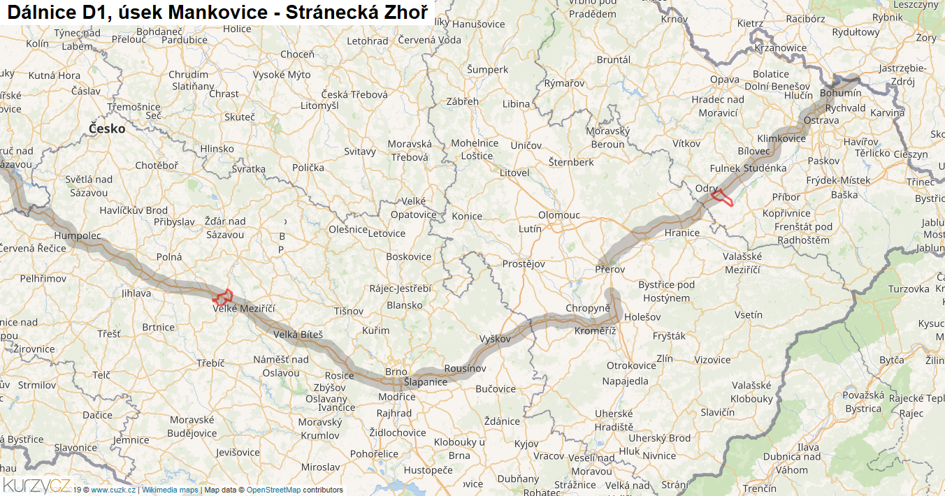 Úsek Mankovice - Stránecká Zhoř, Dálnice D1 - Mapa