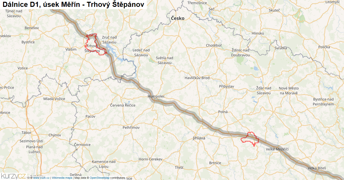 Úsek Měřín - Trhový Štěpánov, Dálnice D1 - Mapa