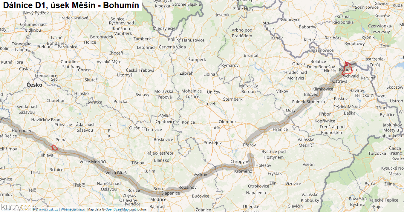 Úsek Měšín - Bohumín, Dálnice D1 - Mapa