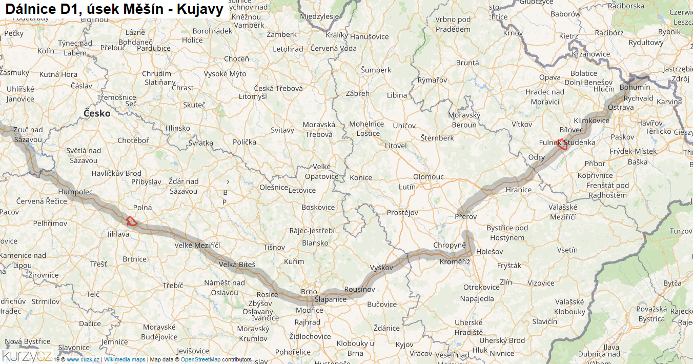 Úsek Měšín - Kujavy, Dálnice D1 - Mapa