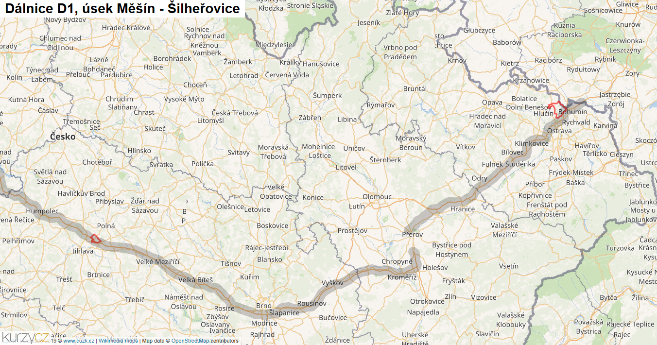 Úsek Měšín - Šilheřovice, Dálnice D1 - Mapa