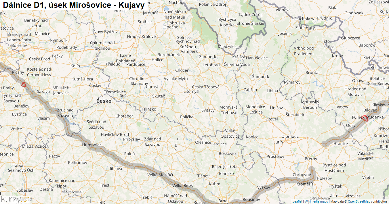 Úsek Mirošovice - Kujavy, Dálnice D1 - Mapa