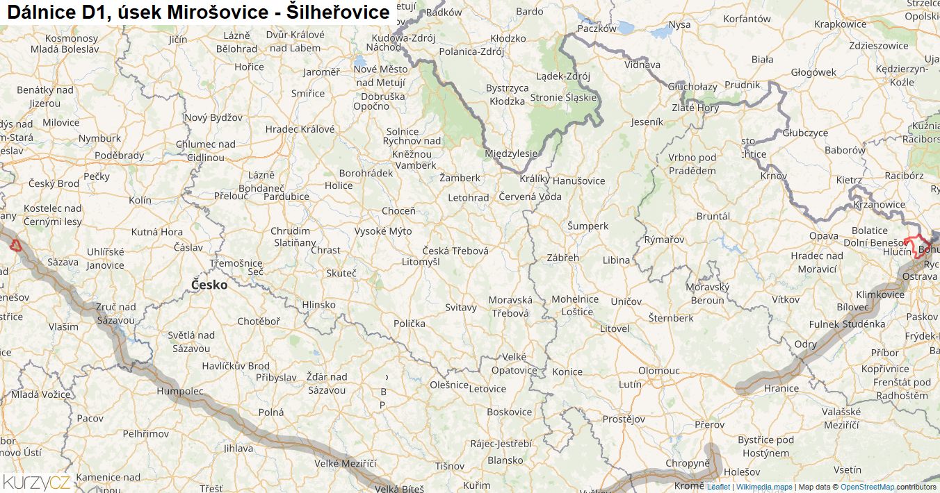 Úsek Mirošovice - Šilheřovice, Dálnice D1 - Mapa
