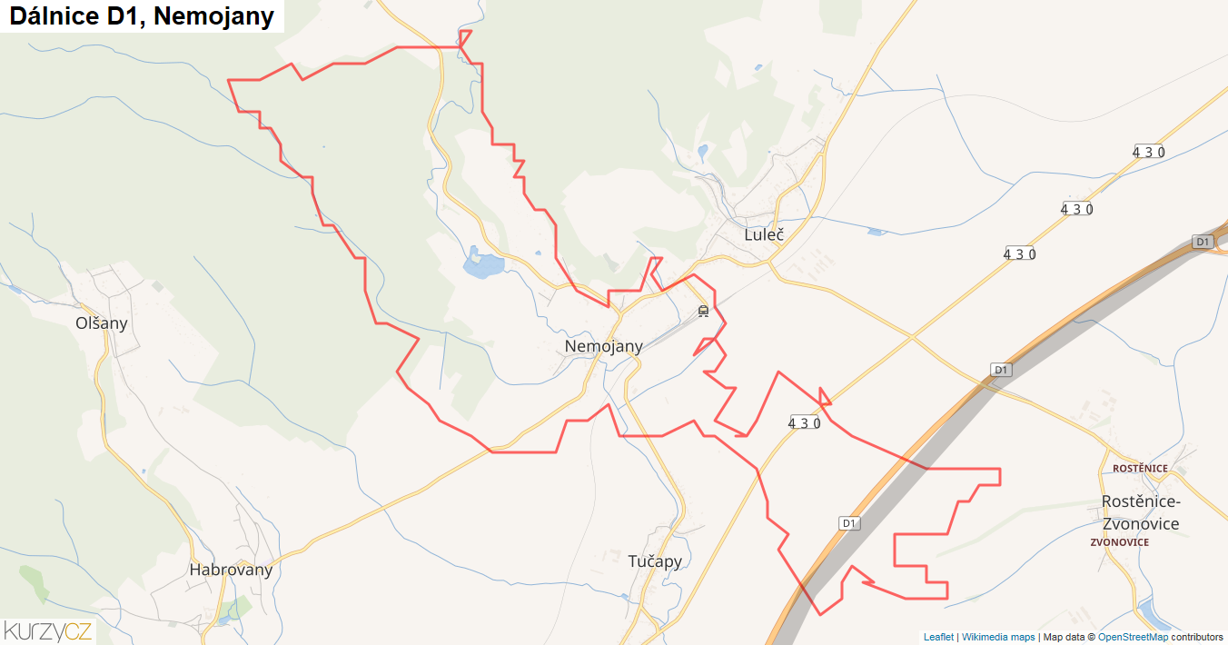 Nemojany, Dálnice D1 - Mapa