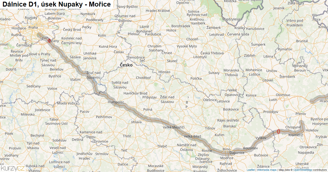 Úsek Nupaky - Mořice, Dálnice D1 - Mapa