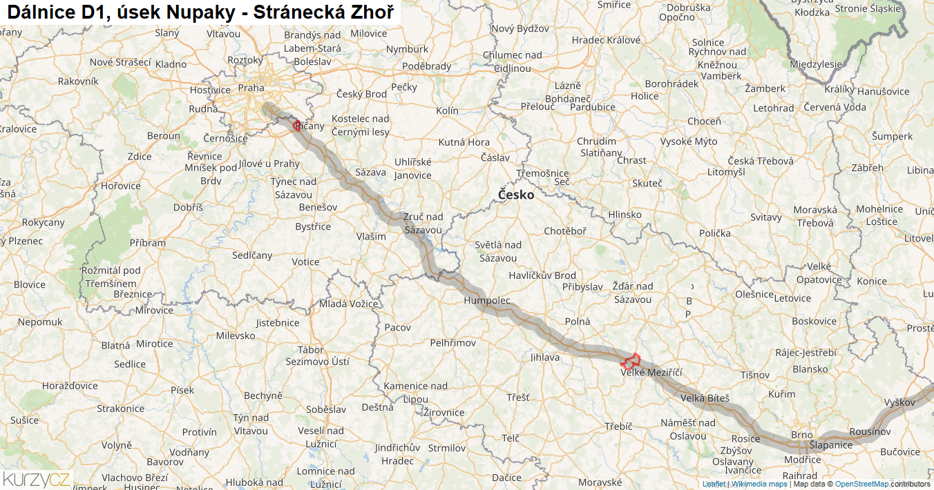 Úsek Nupaky - Stránecká Zhoř, Dálnice D1 - Mapa