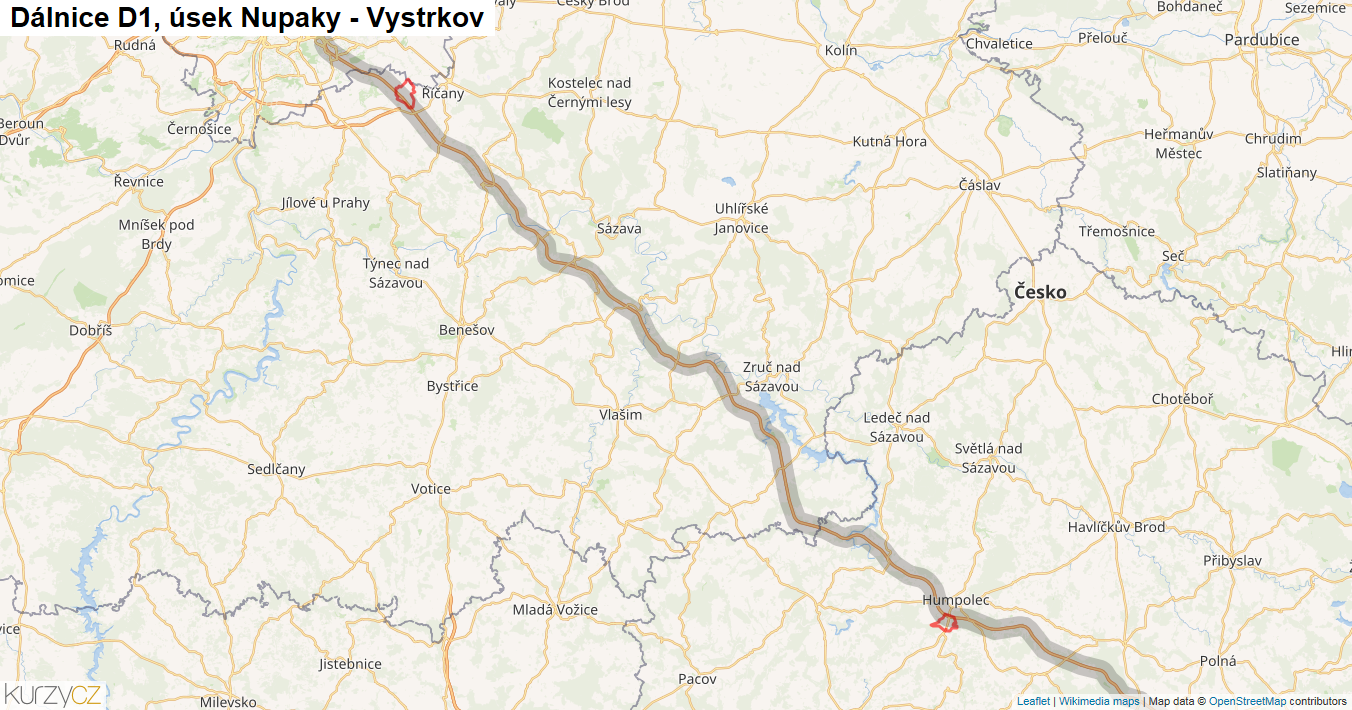 Úsek Nupaky - Vystrkov, Dálnice D1 - Mapa