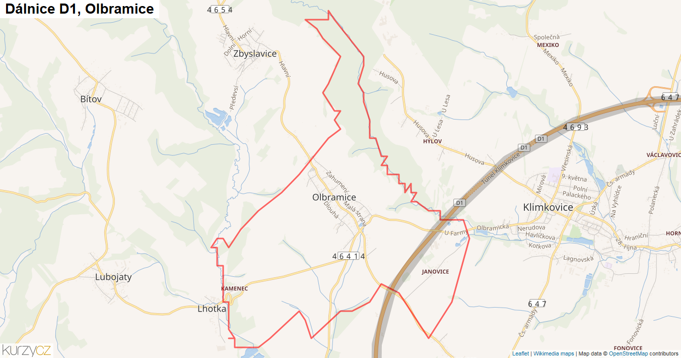 Olbramice, Dálnice D1 - Mapa