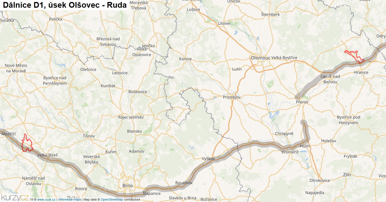 Úsek Olšovec - Ruda, Dálnice D1 - Mapa