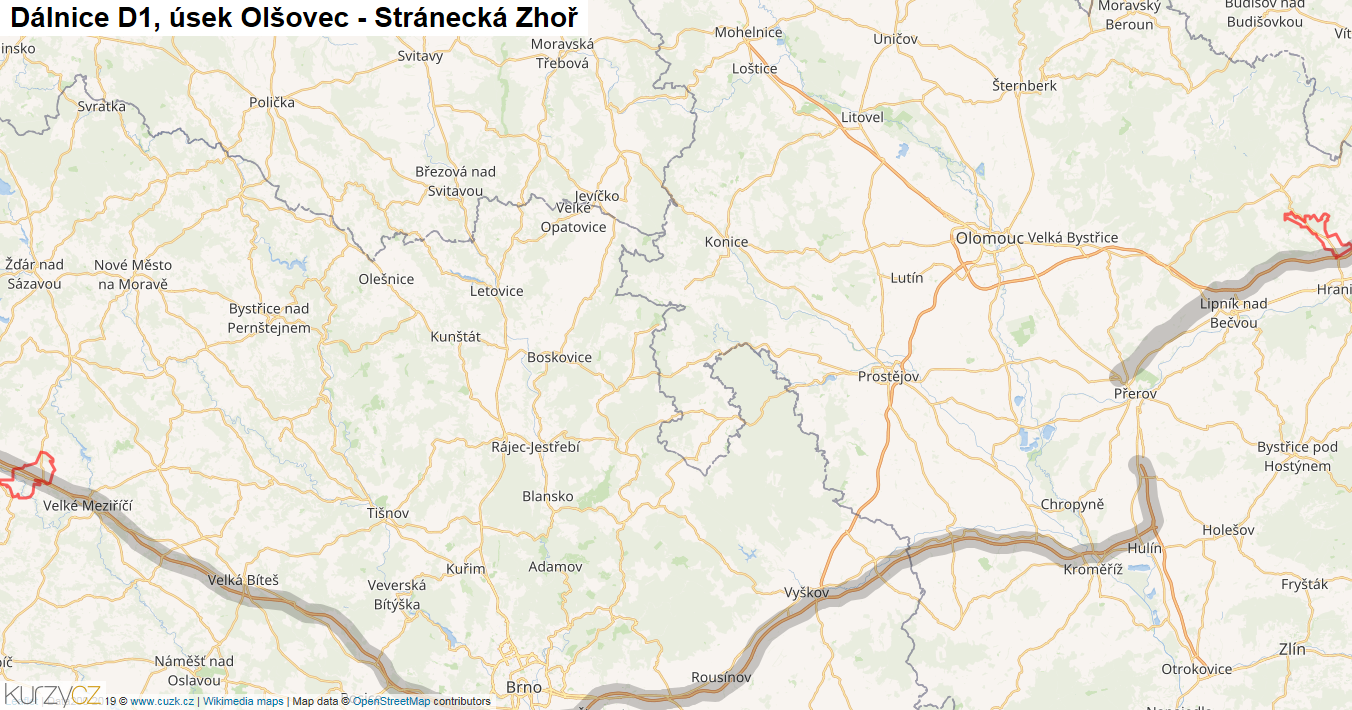 Úsek Olšovec - Stránecká Zhoř, Dálnice D1 - Mapa