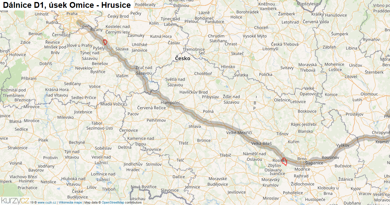 Úsek Omice - Hrusice, Dálnice D1 - Mapa